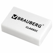Резинка стирательная BRAUBERG, 26х17х7мм, цвет белый, в карт. дисплее, 221033