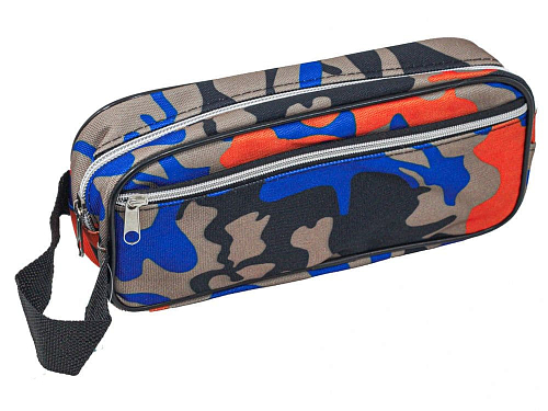 Пенал-сумка 200881861-КОС 2 отделения ткань 20 см с ручкой комуфляж оранжево-синий