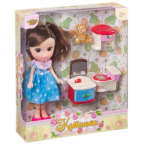 Кукла Катенька Д87581 16,5 см с набором мебели  "Ванная комната", ВОХ 18×5×20 см,  арт.M6609.