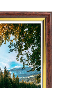 картинка Фоторамка 10х15 135166(1300B-021B)-10Х15 коричневый с золотой полосой с акриловым стеклом от магазина МОЛТИ