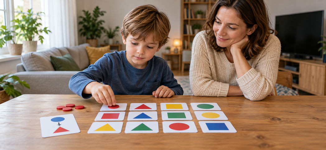 Родитель и ребёнок играют в домашнюю игру на внимание