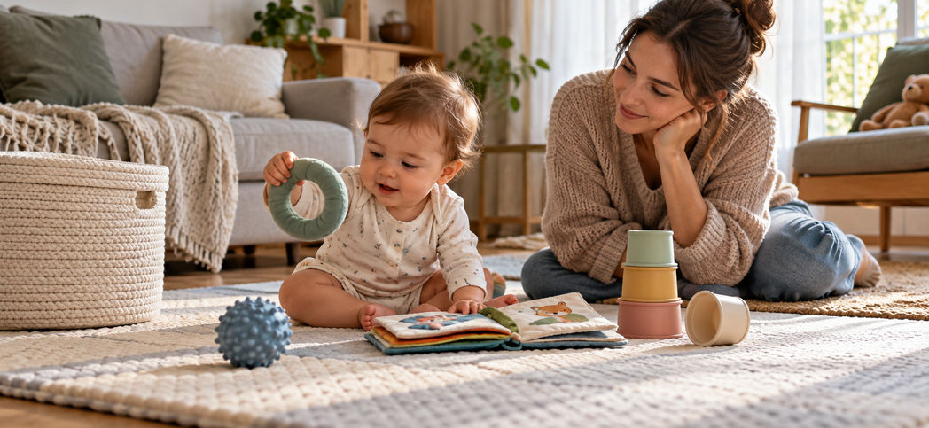 Родитель меняет небольшой набор игрушек по действиям ребёнка