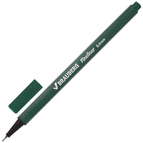 Ручка капиллярная (линер) BRAUBERG Aero, ТЕМНО-ЗЕЛЕНАЯ, трехгр., металлич. наконечник, 0,4мм, 142251