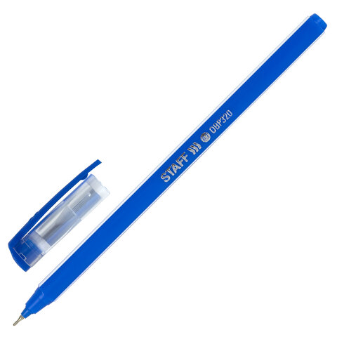 Ручка шариковая масляная STAFF Basic OBP-320,СИНЯЯ, корпус голубой, узел 0,7мм, линия 0,35мм,143023