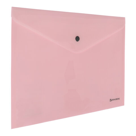 Папка-конверт с кнопкой BRAUBERG "Pastel" А4 до 100 л непрозрачная цвет персиковый 0,18 мм, 270476