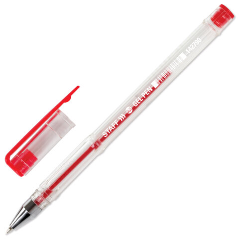Ручка гелевая STAFF Basic GP-789, КРАСНАЯ, корп.прозрач., хром.детали, узел 0,5 мм,142790
