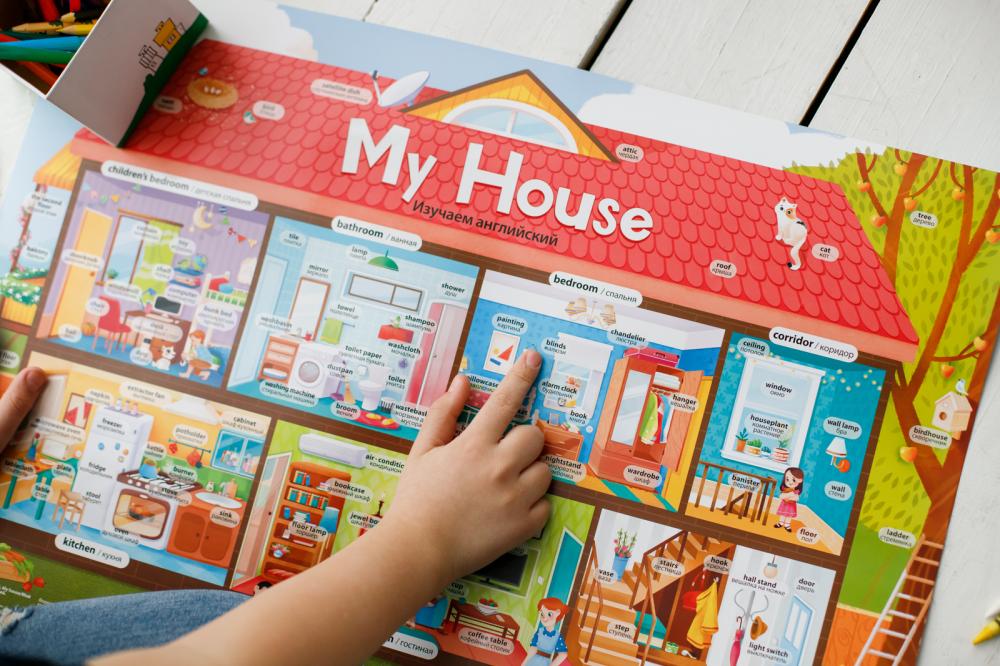 4 изучаем дома. Дидактический плакат "my House. Мой дом". Домик изучаем английский. Интерактивный домик. Детский домик английский для малышей.