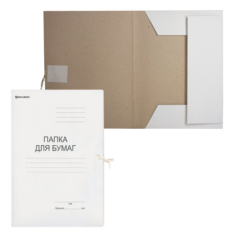 Папка для бумаг с завязками картонная BRAUBERG, гарантированная плотность 280 г/м2, до 200л, 122292