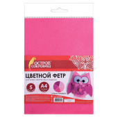 Цв. фетр для творчеств. А4 BRAUBERG/ОСТРОВ СОКР. 5л., 5цв., толщ. 2мм, оттен. розов., 660644