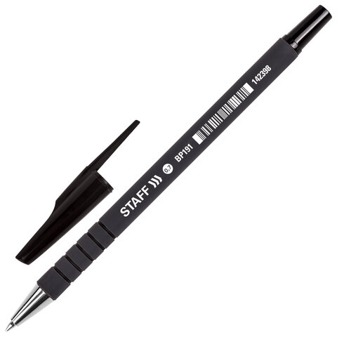 Ручка шариковая STAFF EVERYDAY BP-191, ЧЕРНАЯ, корпус прорез.черный, узел 0,7мм, линия 0,35мм,142398