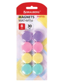 Магниты 30 мм, НАБОР 8 шт., BRAUBERG "PASTEL", блистер, 272518