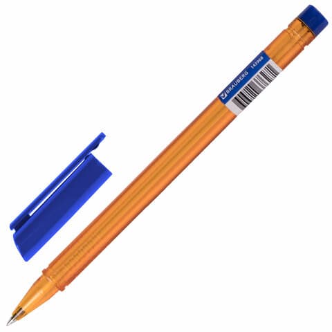 Ручка шариковая РОССИЯ "СОКРАТ", СИНЯЯ, корпус оранжевый, 0,7мм, линия 0,35мм, BRAUBERG, 143968