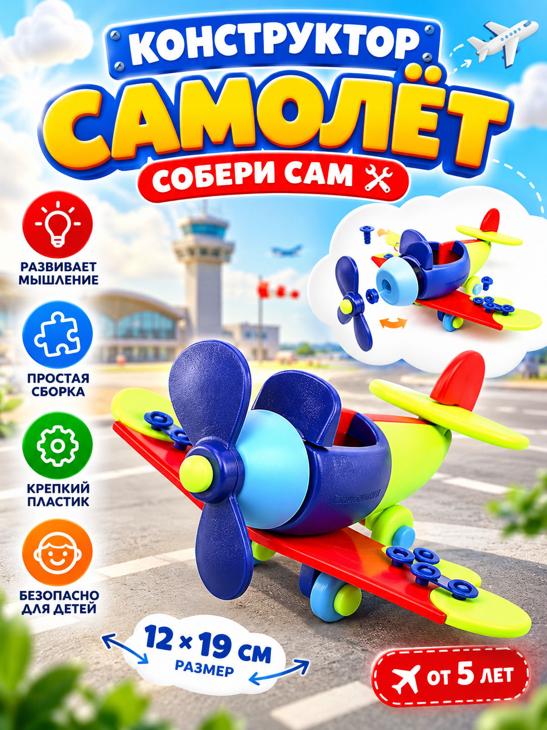Конструктор пластиковый самолет 12*19 см. арт. F 2239