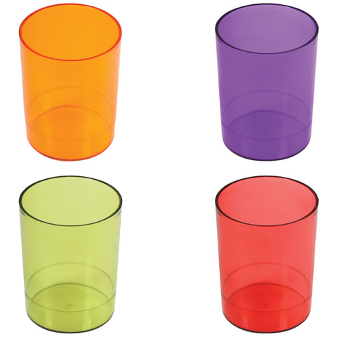 Подставка-органайзер СТАММ (стакан для ручек), 4 цвета ассорти, тонир. (кр.,зел.,оранж.,фиол), СН60