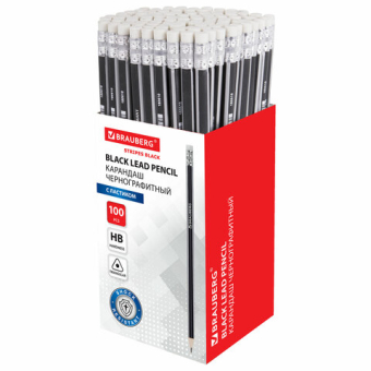 картинка Карандаш чернографитный BRAUBERG, 1 шт., "Alderida", НВ, трехгранный, с ластиком, корпус черный, заточенный, 180610 от магазина МОЛТИ