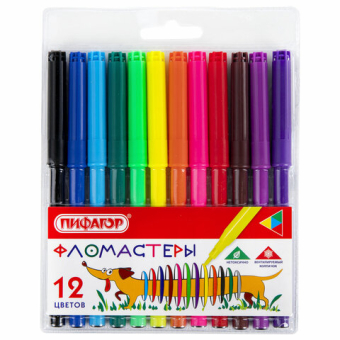 картинка Фломастеры ПИФАГОР "Веселая такса", 12 цветов, вентилируемый колпачок, 151397 от магазина МОЛТИ