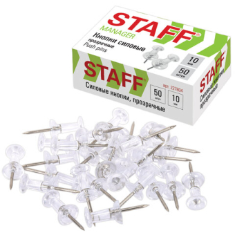 картинка Силовые кнопки-гвоздики прозрачные STAFF 50 штук, в картонной коробке, 227804 от магазина МОЛТИ