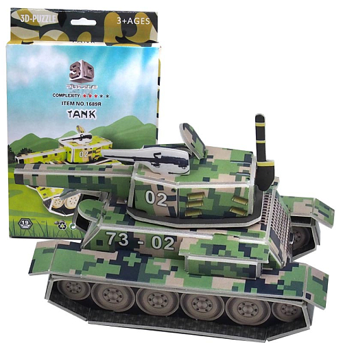 Пазл 3D 1689-R бумажный Танк в коробке 14,5х1х11см.PS19 (модель 14х7х7см)