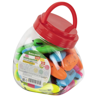 картинка Текстовыделитель мини BRAUBERG KIDS "CUTE CATS NEON", АССОРТИ В ПЛАСТИКОВОЙ БАНКЕ, 1-5 мм, 152433 от магазина МОЛТИ