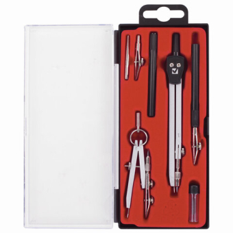 картинка Готовальня BRAUBERG "Architect", 7 предметов: циркуль + кронциркуль с рейсфедором, рейсфедер + держатель, 2 вставки, грифель, 210346 от магазина МОЛТИ