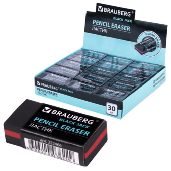 картинка Ластик BRAUBERG "BlackJack", 40х20х11 мм, черный, прямоугольный, картонный держатель, 222466 от магазина МОЛТИ