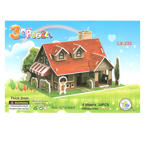 Пазл 3D А5 LX-233 Дом с красной крышей 21,5х1х14,5см (15,7х13х9,6см) 24РС 
