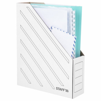 картинка Лоток вертикальный для бумаг (260х320 мм), 75 мм, до 700 листов, микрогофрокартон, STAFF, БЕЛЫЙ, 128881 от магазина МОЛТИ