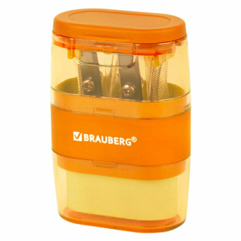 картинка Точилка с ластиком 2 в 1 BRAUBERG "Double", 2 отверстия, яркие цвета корпуса ассорти, 271987 от магазина МОЛТИ