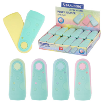 картинка Ластик BRAUBERG "ULTRA PASTEL", 57х24х15 мм, пастельные цвета ассорти, бирюзовый пластиковый держатель, 272688 от магазина МОЛТИ