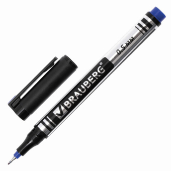 картинка Маркер перманентный BRAUBERG "Jet", СИНИЙ, супертонкий металлический наконечник 0,5 мм, 150508 от магазина МОЛТИ