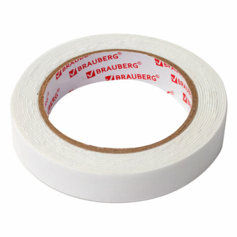 картинка Клейкая двухсторонняя лента 19 мм х 3,5 м, НА ВСПЕНЕННОЙ ОСНОВЕ, 1 мм, прочная, BRAUBERG, 228326 от магазина МОЛТИ