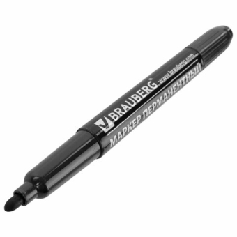 картинка Маркер перманентный двусторонний BRAUBERG, ЧЕРНЫЙ, круглый наконечник, 2/4 мм, 150836 от магазина МОЛТИ