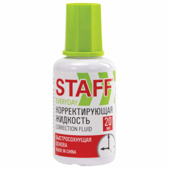 картинка Корректирующая жидкость STAFF "EVERYDAY" быстросохнущая, 20 мл, с кисточкой, 228625 от магазина МОЛТИ