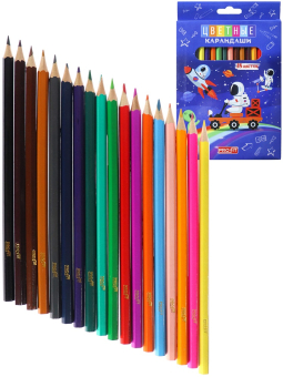 картинка TM"Profit"Карандаши цветные,набор,гексаг. 18цв. КОСМОС (КЦ-2651) гриф.d=2,65мм, в к/к,кр 8 от магазина МОЛТИ