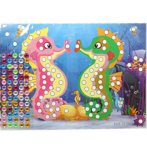 Наклейка-аппликация X19 со стразами Морские коньки 13*21