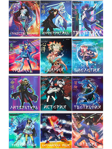 TМ Prof-Press Комплект (12 шт.) тетрадей 48л. «АНИМЕ» (48-9430) стандарт,хол.фольга,софт-тач,бан+пэт