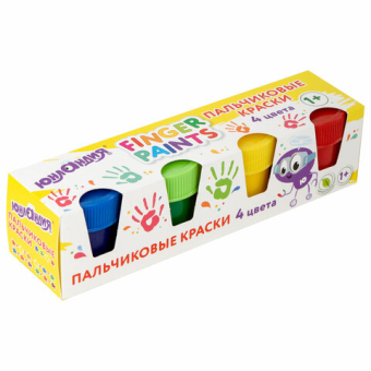 картинка Краски пальчиковые для малышей от 1 года, классические цвета, 4 по 35 мл, ЮНЛАНДИЯ, 192568 от магазина МОЛТИ