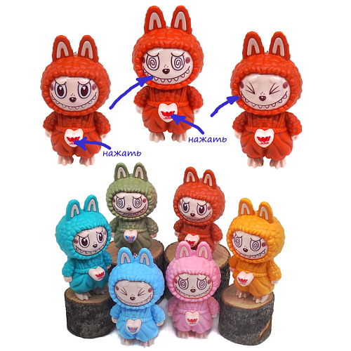 Брелок 1690-2 Лабубу с кнопкой меняет мимику 10,5х4,5х5см пластик