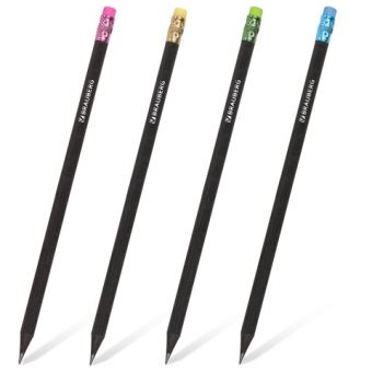 картинка Карандаш чернографитный BRAUBERG, 1 шт., "Black Wood", НВ, с ластиком ассорти, черное дерево, заточенный, 180629 от магазина МОЛТИ