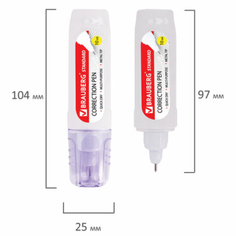 картинка Ручка-корректор BRAUBERG, 10 мл, металлический наконечник, в упаковке с подвесом, 222059 от магазина МОЛТИ