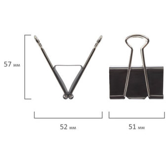 картинка Зажимы для бумаг большие STAFF "EVERYDAY", КОМПЛЕКТ 12 шт., 51 мм, на 230 листов, черные, картонная коробка, 224610 от магазина МОЛТИ