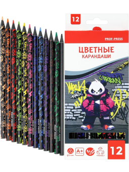картинка Карандаши цветные УРБАН, черный пластик (КЦ-6226), трехгр, набор12цв, d=3мм,кр 12 от магазина МОЛТИ