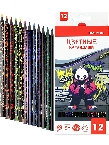 Карандаши цветные УРБАН, черный пластик (КЦ-6226), трехгр, набор12цв, d=3мм,кр 12