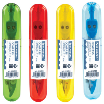 картинка Циркуль с защитным колпачком BRAUBERG "Klasse", 115 мм, пластиковый пенал, ассорти, дисплей, 210526 от магазина МОЛТИ