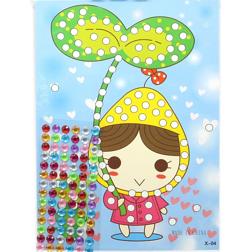 Наклейка-аппликация X04 со стразами Девочка с лягушкой13*21