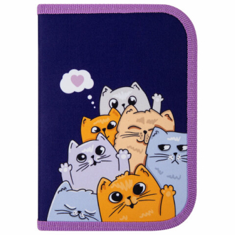 картинка Пенал ПИФАГОР, 1 отделение, 1 откидная планка, полиэстер, 19х13 см, "Cats greetings", 272291 от магазина МОЛТИ