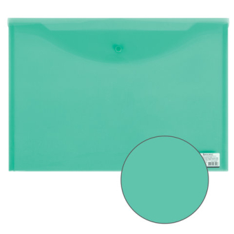 картинка Папка-конверт с кнопкой БОЛЬШОГО ФОРМАТА (305х435 мм), А3, прозрачная, зеленая, 0,18 мм, BRAUBERG, 224033 от магазина МОЛТИ