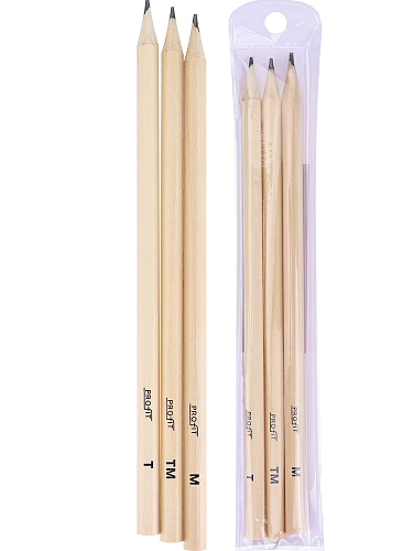 Набор деревянных чернографитныхкарандашей для черчения 3шт (КЧ-4871) М, ТМ, Т, кратно 48