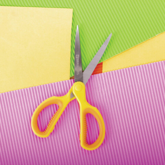 картинка Ножницы BRAUBERG "Original", 155 мм, оранжево-желтые, ребристые резиновые вставки, 236450 от магазина МОЛТИ