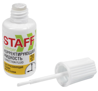 картинка Корректирующая жидкость STAFF EVERYDAY быстросохнущая, 20 мл, с кисточкой, Россия, 224878 от магазина МОЛТИ
